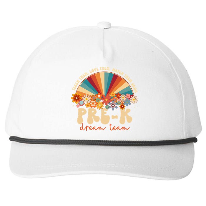 Prek Dream Team Retro Groovy Rainbow Back To School Teacher Snapback Five-Panel Rope Hat