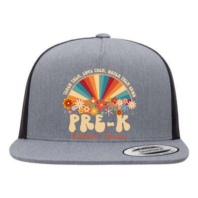 Prek Dream Team Retro Groovy Rainbow Back To School Teacher Flat Bill Trucker Hat