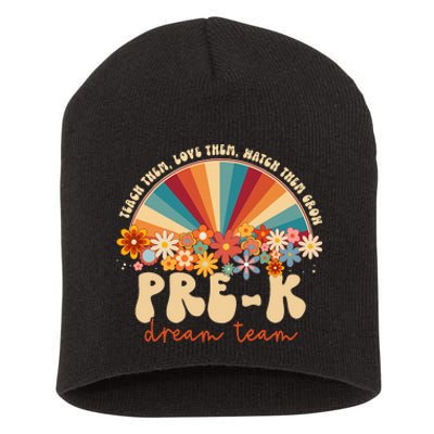 Prek Dream Team Retro Groovy Rainbow Back To School Teacher Short Acrylic Beanie