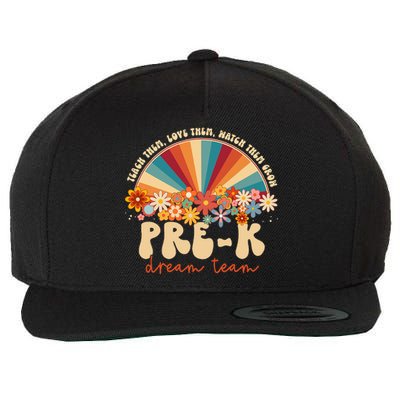 Prek Dream Team Retro Groovy Rainbow Back To School Teacher Wool Snapback Cap