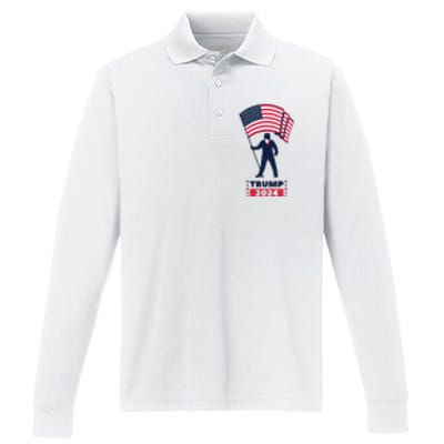 President Donald Trump 2024 Election American Flag Performance Long Sleeve Polo