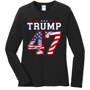 President Donald Trump Inauguration Day 2025 Usa Flag Ladies Long Sleeve Shirt