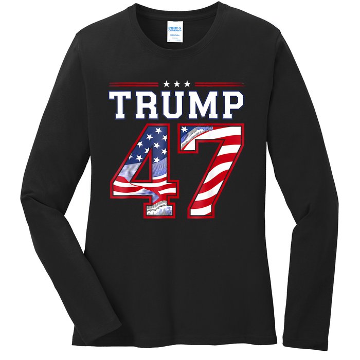 President Donald Trump Inauguration Day 2025 Usa Flag Ladies Long Sleeve Shirt