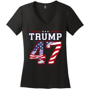 President Donald Trump Inauguration Day 2025 Usa Flag Women's V-Neck T-Shirt