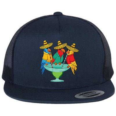 Parrots Drinking Tequila Cinco De Mayo Mexican Fiesta Lovers Flat Bill Trucker Hat