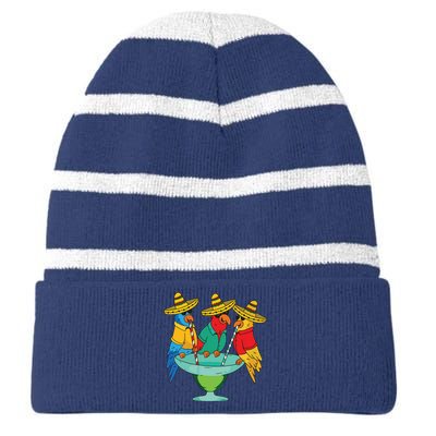 Parrots Drinking Tequila Cinco De Mayo Mexican Fiesta Lovers Striped Beanie with Solid Band