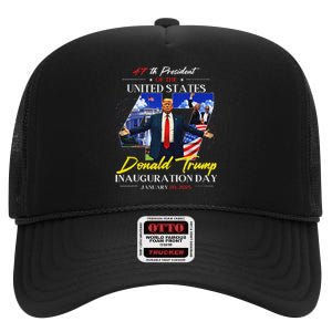 President Donald Trump Inauguration Day 2025 47th Usa Flag High Crown Mesh Back Trucker Hat