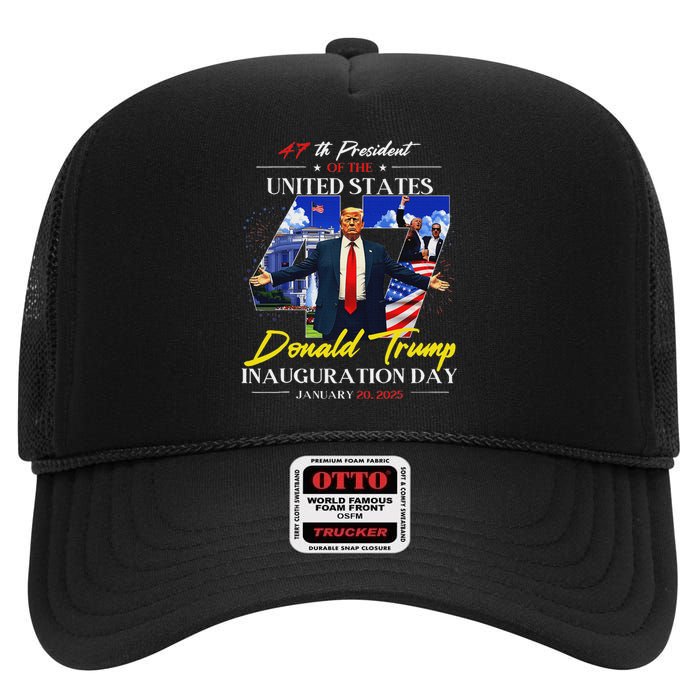 President Donald Trump Inauguration Day 2025 47th Usa Flag High Crown Mesh Back Trucker Hat