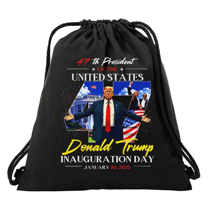 President Donald Trump Inauguration Day 2025 47th Usa Flag Drawstring Bag