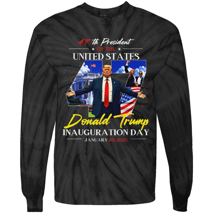 President Donald Trump Inauguration Day 2025 47th Usa Flag Tie-Dye Long Sleeve Shirt