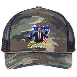 President Donald Trump Inauguration Day 2025 47th Usa Flag Retro Rope Trucker Hat Cap