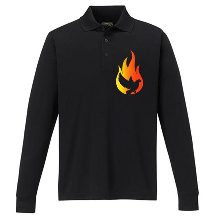 Pentecost Doves Tongues Fire Flame Holy Spirit Catholic Performance Long Sleeve Polo