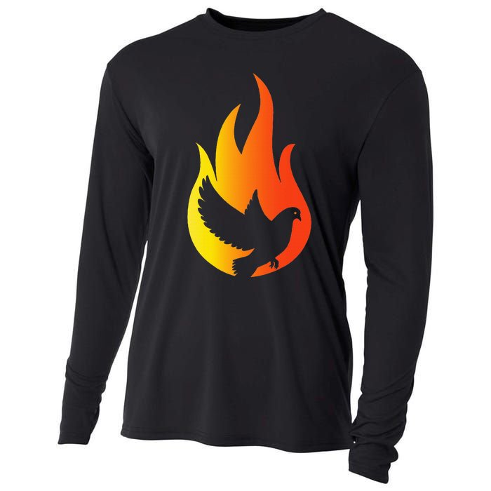 Pentecost Doves Tongues Fire Flame Holy Spirit Catholic Cooling Performance Long Sleeve Crew