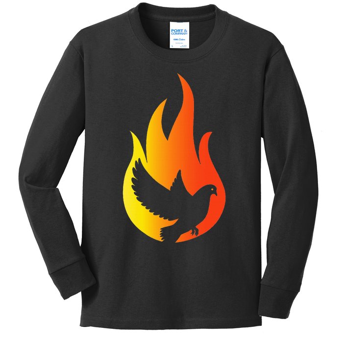 Pentecost Doves Tongues Fire Flame Holy Spirit Catholic Kids Long Sleeve Shirt