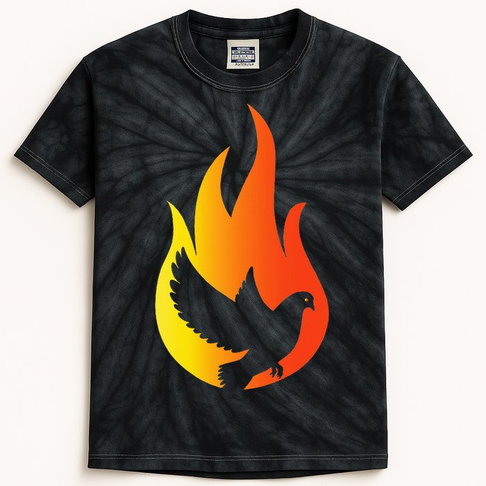 Pentecost Doves Tongues Fire Flame Holy Spirit Catholic Kids Tie-Dye T-Shirt