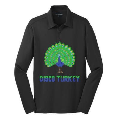 Peacock Disco Turkey Vintage Funny Animal Pun Silk Touch Performance Long Sleeve Polo