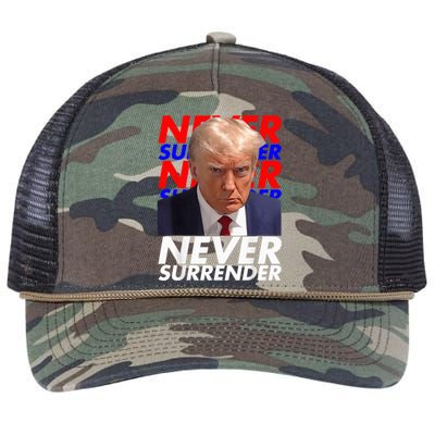 President Donald Trump 2024 Never Surrender Fingerprint USA Retro Rope Trucker Hat Cap