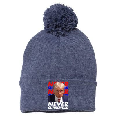 President Donald Trump 2024 Never Surrender Fingerprint USA Pom Pom 12in Knit Beanie