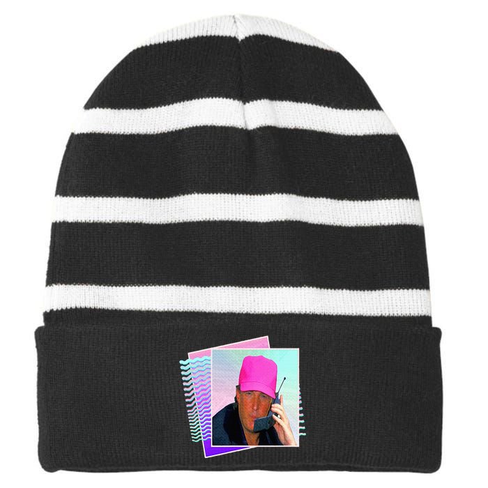 President Donald Trump Retro 80s 90s Graphic Striped Beanie with Solid Band