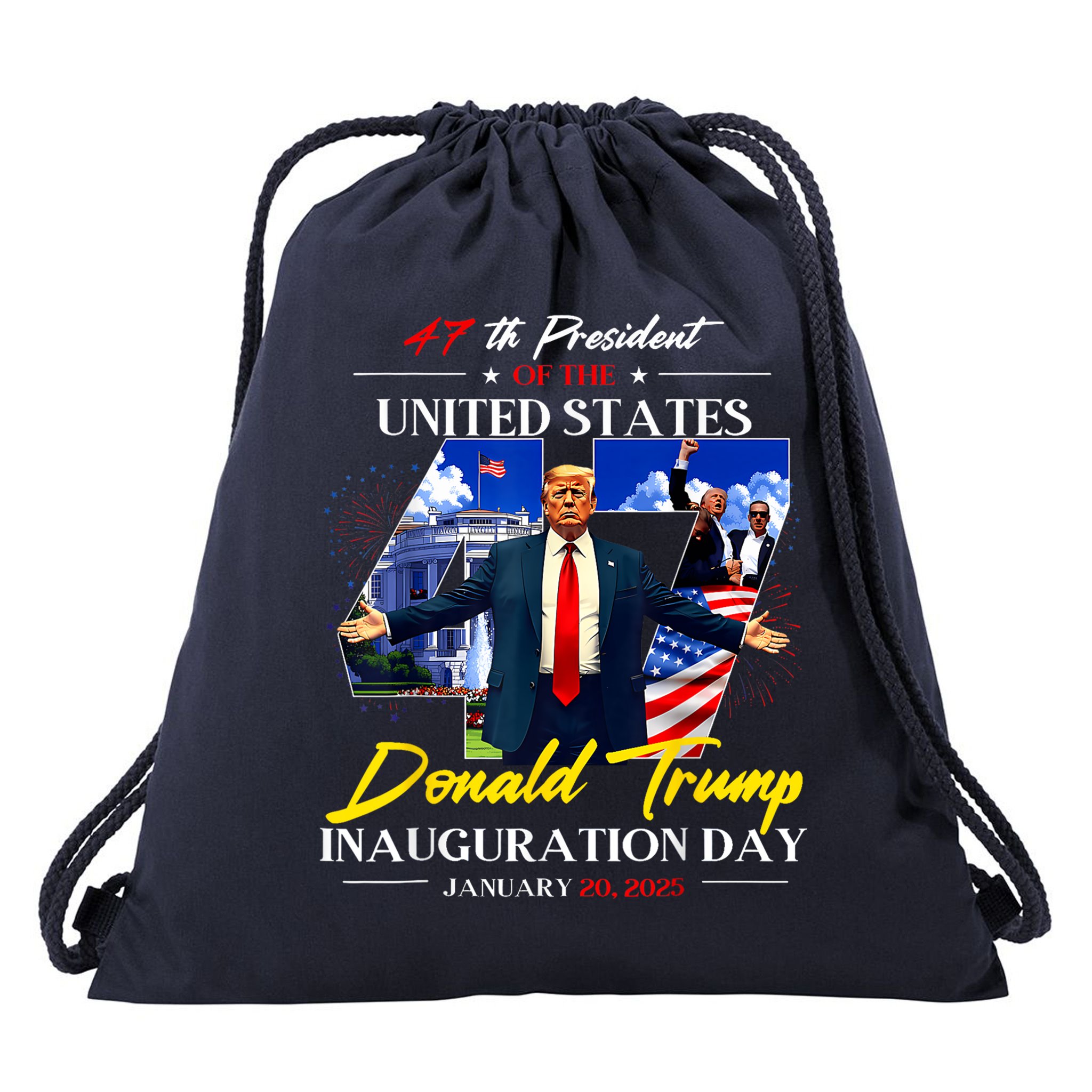 President Donald Trump Inauguration Day 2025 Photo Memorabilia Drawstring Bag