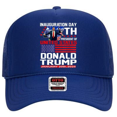 President Donald Trump Inauguration Day 2025 Memorabilia High Crown Mesh Back Trucker Hat