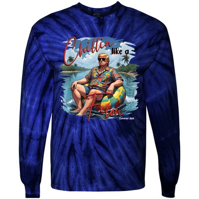 President Donald Trump Chillin Like A Felon Summer 2024 Tie-Dye Long Sleeve Shirt