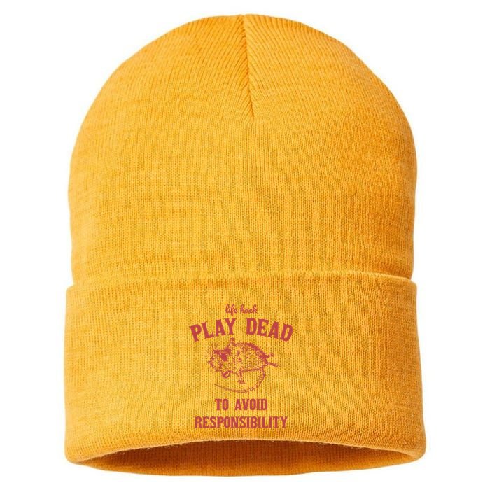 Play Dead To Avoid Responsibility Retro Sustainable Knit Beanie