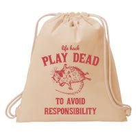 Play Dead To Avoid Responsibility Retro Drawstring Bag