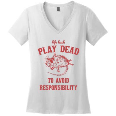 Play Dead To Avoid Responsibility Retro Women's V-Neck T-Shirt