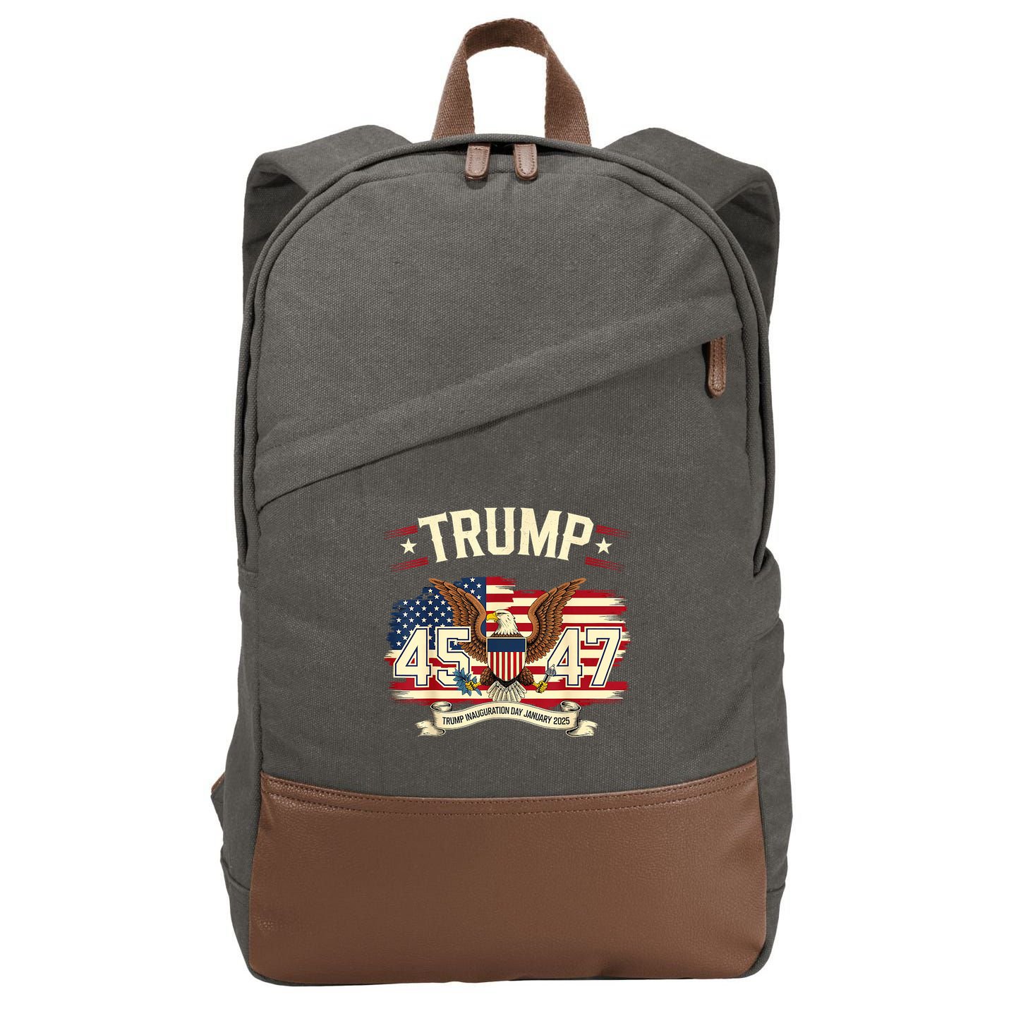 President Donald Trump Inauguration Day 2025 Memorabilia America Flag Design Cotton Canvas Backpack