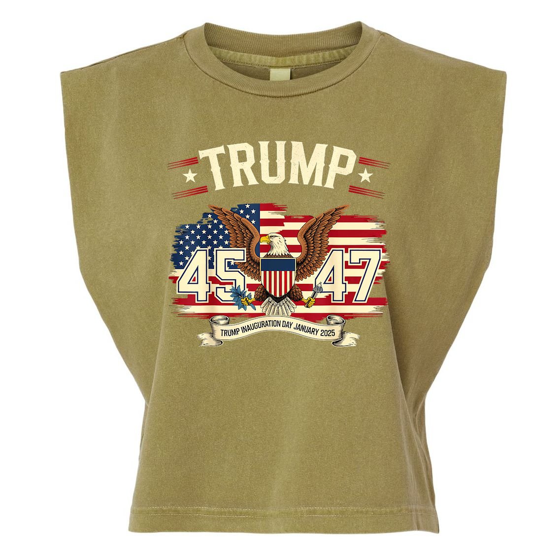President Donald Trump Inauguration Day 2025 Memorabilia America Flag Design Garment-Dyed Women's Muscle Tee