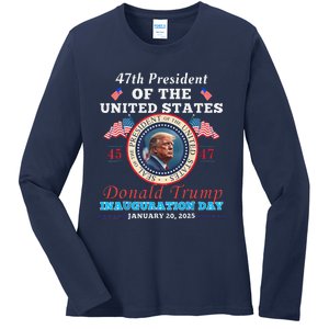 President Donald Trump Inauguration Day 2025 47th Usa Flag Ladies Long Sleeve Shirt