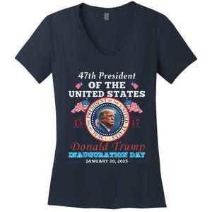 President Donald Trump Inauguration Day 2025 47th Usa Flag Women's V-Neck T-Shirt