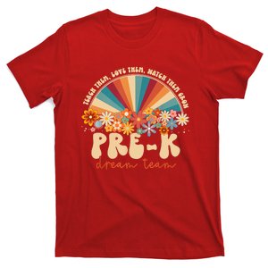 Prek Dream Team Retro Groovy Rainbow Back To School Teacher T-Shirt