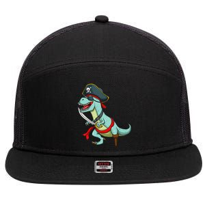 Pirate Dinosaur T Rex Funny Tyrannosaurus Halloween 7 Panel Mesh Trucker Snapback Hat