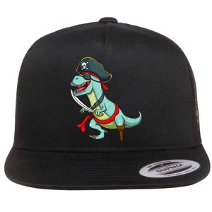 Pirate Dinosaur T Rex Funny Tyrannosaurus Halloween Flat Bill Trucker Hat