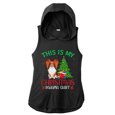 Papillon Dog Ugly Xmas Party This Is My Christmas Pajama Ladies PosiCharge Tri-Blend Wicking Draft Hoodie Tank