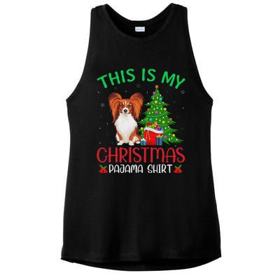 Papillon Dog Ugly Xmas Party This Is My Christmas Pajama Ladies PosiCharge Tri-Blend Wicking Tank