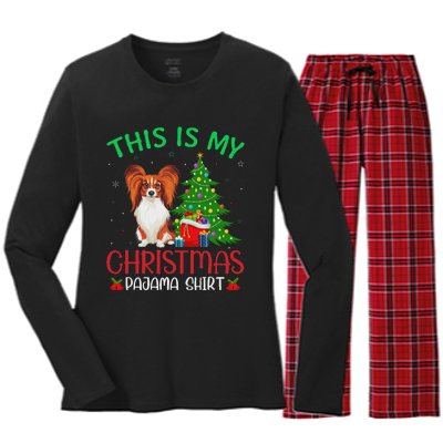 Papillon Dog Ugly Xmas Party This Is My Christmas Pajama Women's Long Sleeve Flannel Pajama Set 