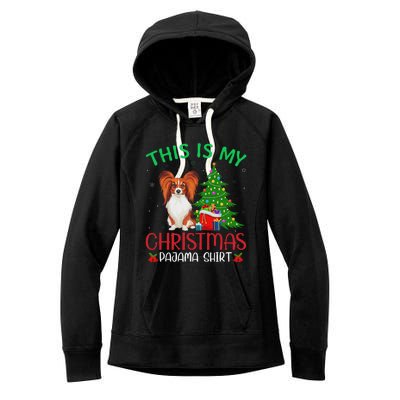 Papillon Dog Ugly Xmas Party This Is My Christmas Pajama Women's Fleece Hoodie