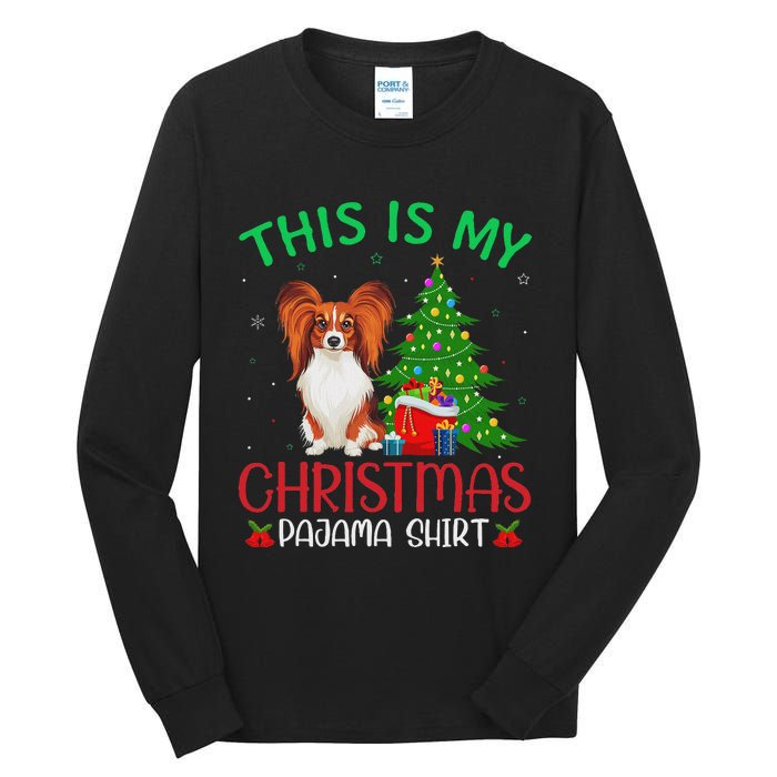 Papillon Dog Ugly Xmas Party This Is My Christmas Pajama Tall Long Sleeve T-Shirt