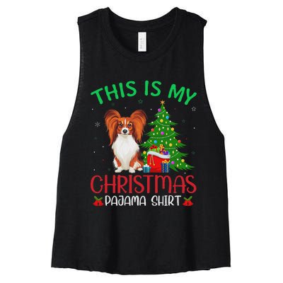 Papillon Dog Ugly Xmas Party This Is My Christmas Pajama Women's Racerback Cropped Tank