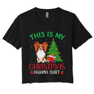 Papillon Dog Ugly Xmas Party This Is My Christmas Pajama Women's Crop Top Tee