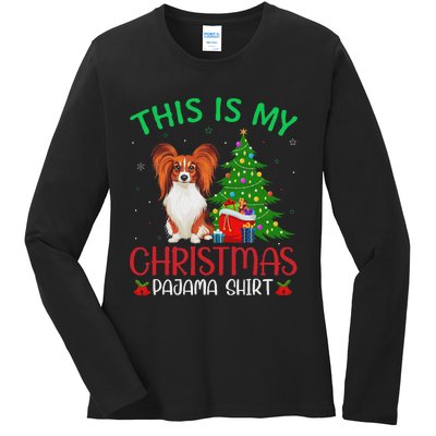 Papillon Dog Ugly Xmas Party This Is My Christmas Pajama Ladies Long Sleeve Shirt