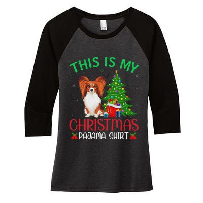 Papillon Dog Ugly Xmas Party This Is My Christmas Pajama Women's Tri-Blend 3/4-Sleeve Raglan Shirt