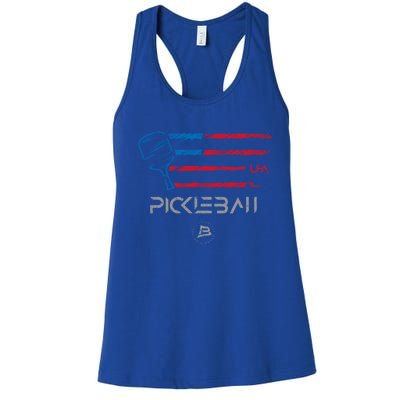 Pickleball Distressed Usa Flag Design Funny Gift Women's Racerback Tank