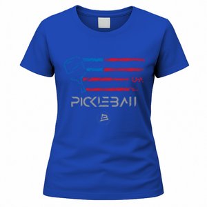 Pickleball Distressed Usa Flag Design Funny Gift Women's T-Shirt