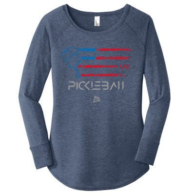 Pickleball Distressed Usa Flag Design Funny Gift Women's Perfect Tri Tunic Long Sleeve Shirt