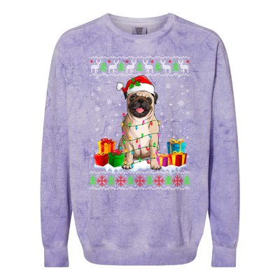 Pug Dog Ugly Christmas Santa Hat Xmas Dog Lover Gift Colorblast Crewneck Sweatshirt