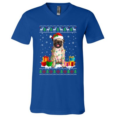 Pug Dog Ugly Christmas Santa Hat Xmas Dog Lover Gift V-Neck T-Shirt